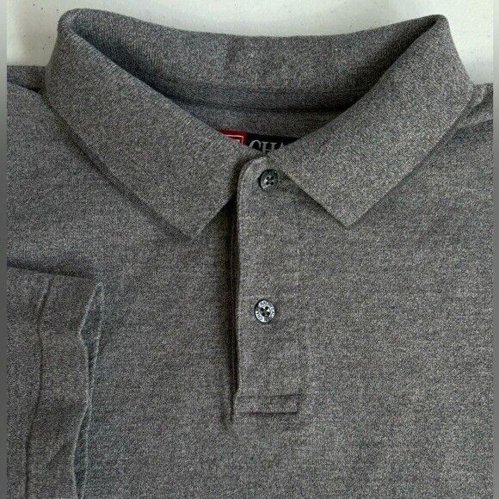 Chaps Ralph Lauren Men's Large Vintage Gray Cotton 1/4 Button Long Sleeve Polo